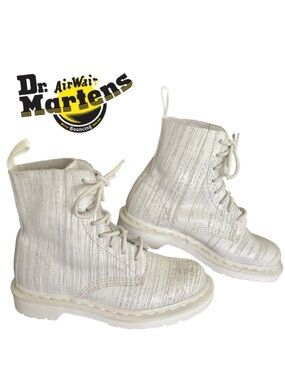 Dr. Martens Pascal Painter Suede Leather 1460 6 White Combat Boots Sold Out Docs